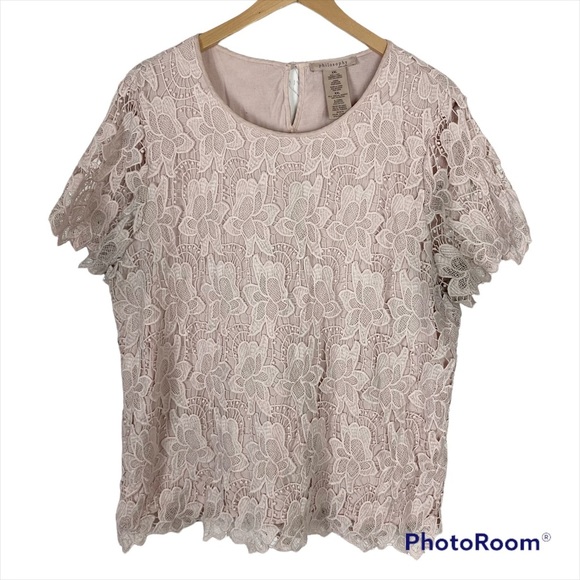 PHILOSOPHY Blush Pink Lace Crochet Overlay Blouse XXL - Picture 1 of 11